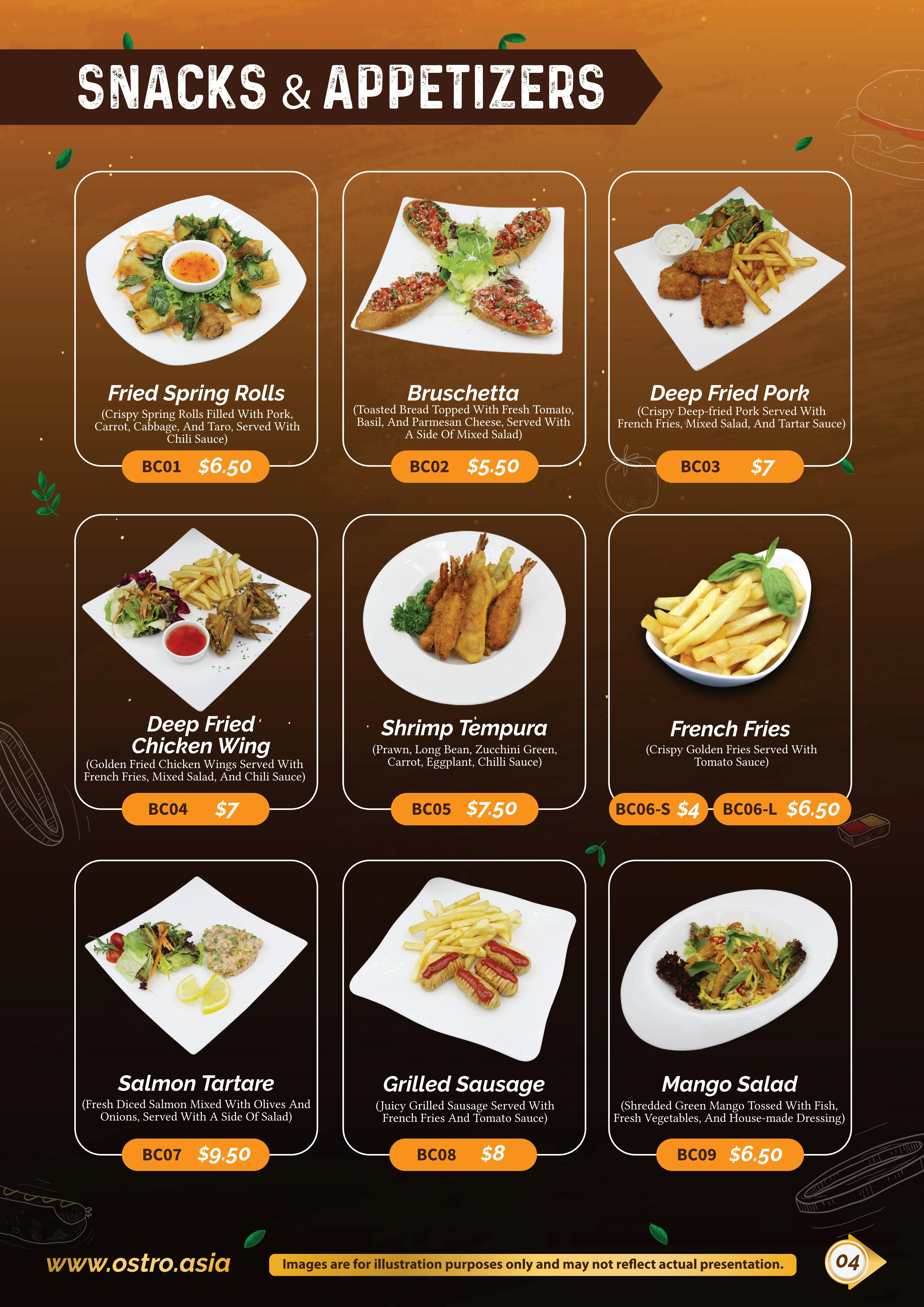Snack & Appetizers Menu 1